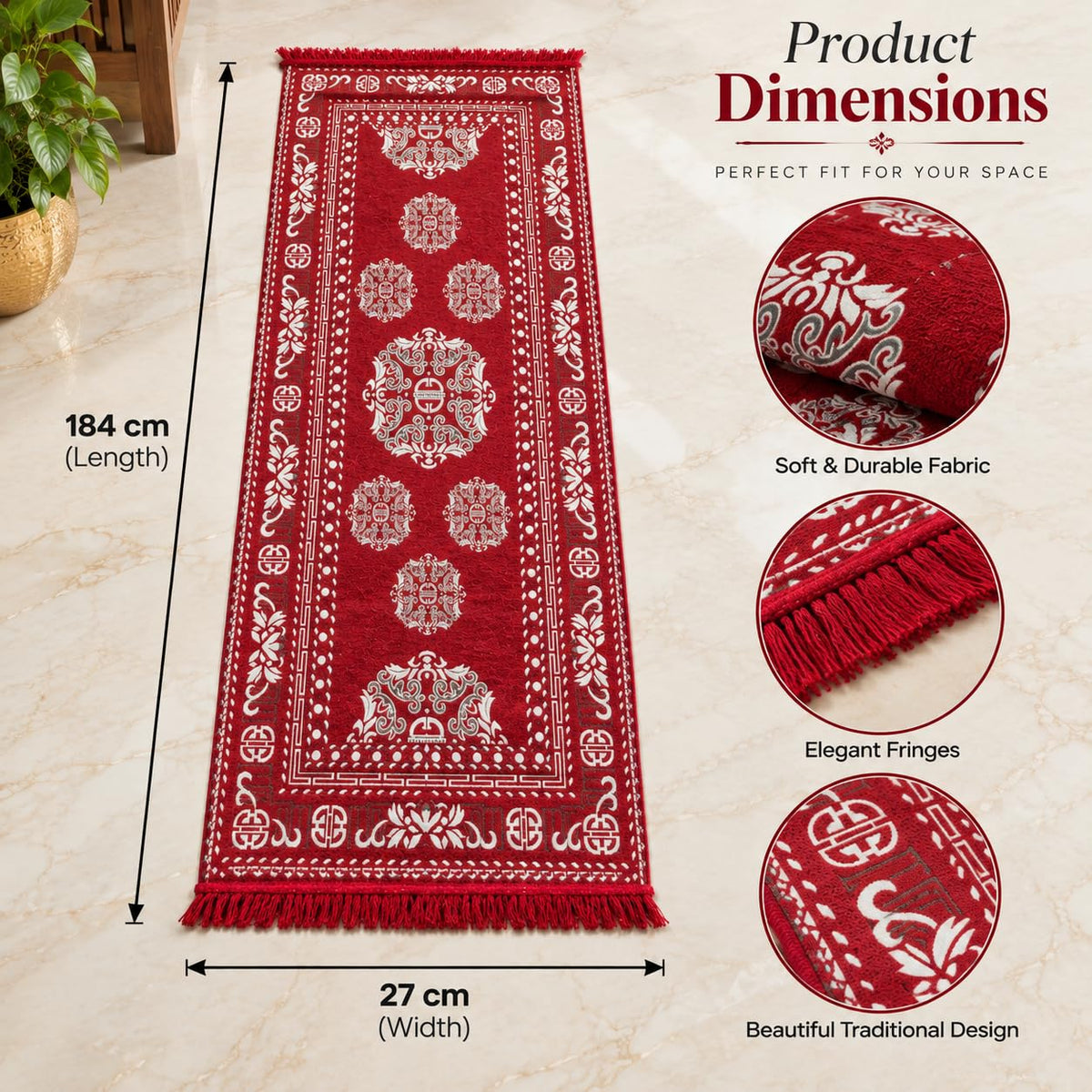 Pure Source India Red Cotton Yoga Mat for Women and Men, 2X6 feet, 3mm thick, Light Weight, Machine Washable, Home Exercise