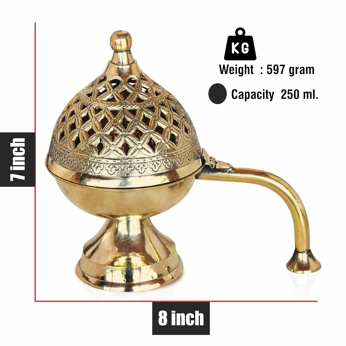 Pure Source India Brass Dhoop Dani for Pooja, Bakhoor & Loban Burner, Heavy Incense Holder with Handle, 8 Inch (600g), Traditional Agarbatti Stand for Home, Temple, Meditation & Festive Decor