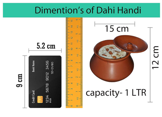 Pure Source India Round With Lid Clay Dahi Handi, 1 Ltr, 1 Piece, Brown, Unglazed Terracotta, 1 Liter