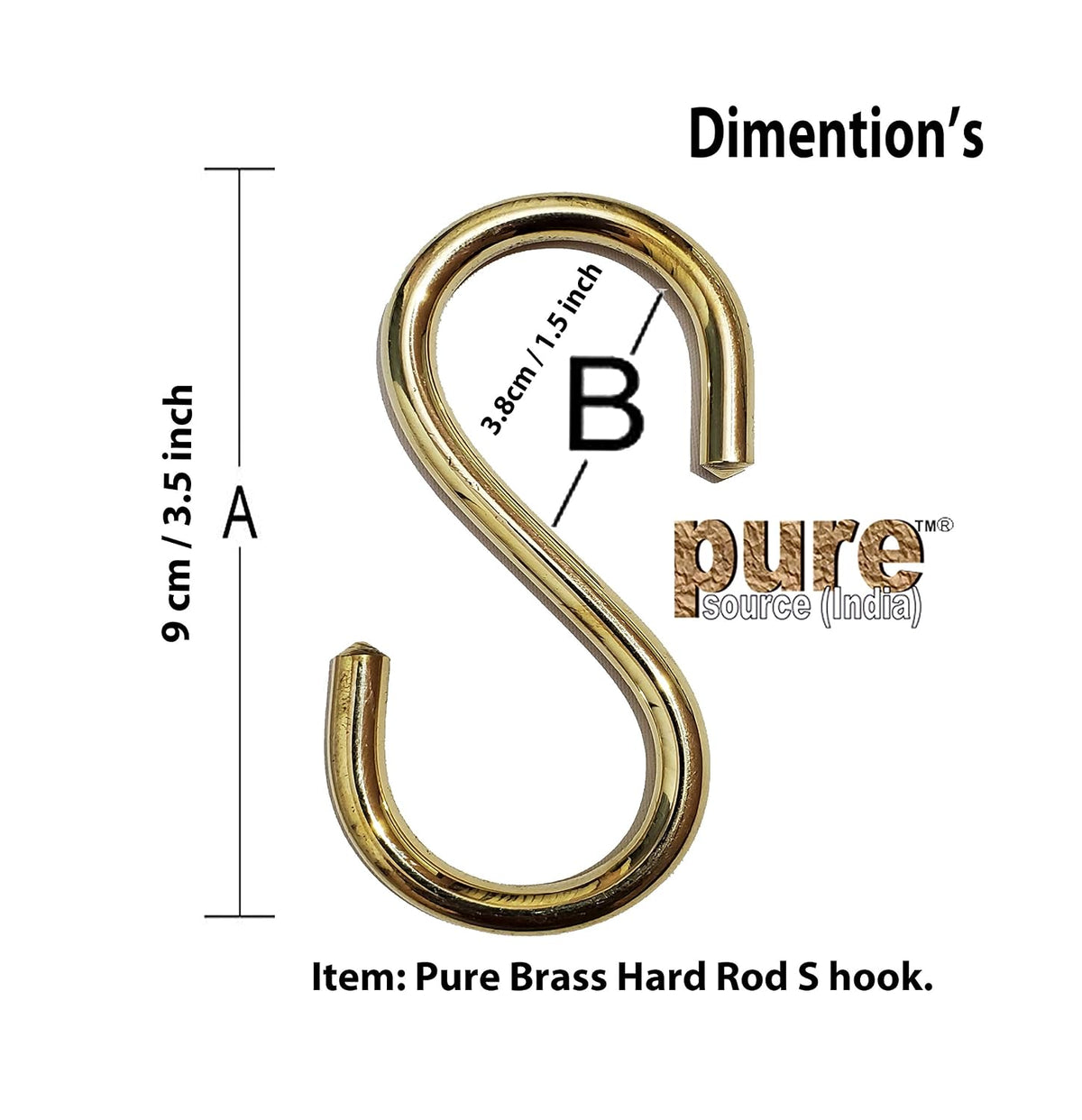 Pure Source India Golden Brass S  Hook for Home Decor, Hanging Accessories, Kitchen, Bathroom & Organizing(Light Weight)