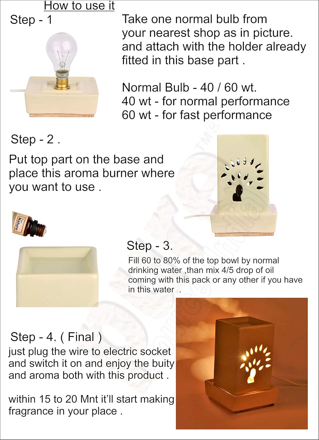 Pure Source India Ceramic Electric Aroma Oil Burner with Tree Cut-Out Design – 21 cm Decorative Fragrance Warmer (Black)