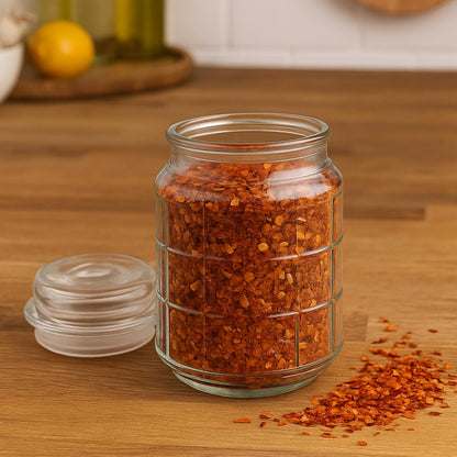 Pure Source India 500ml Glass Jar with Airtight Lid | Square Pattern Design | Kitchen Organizer for Spices, Pickles, Dry Fruits, Sugar & Snacks