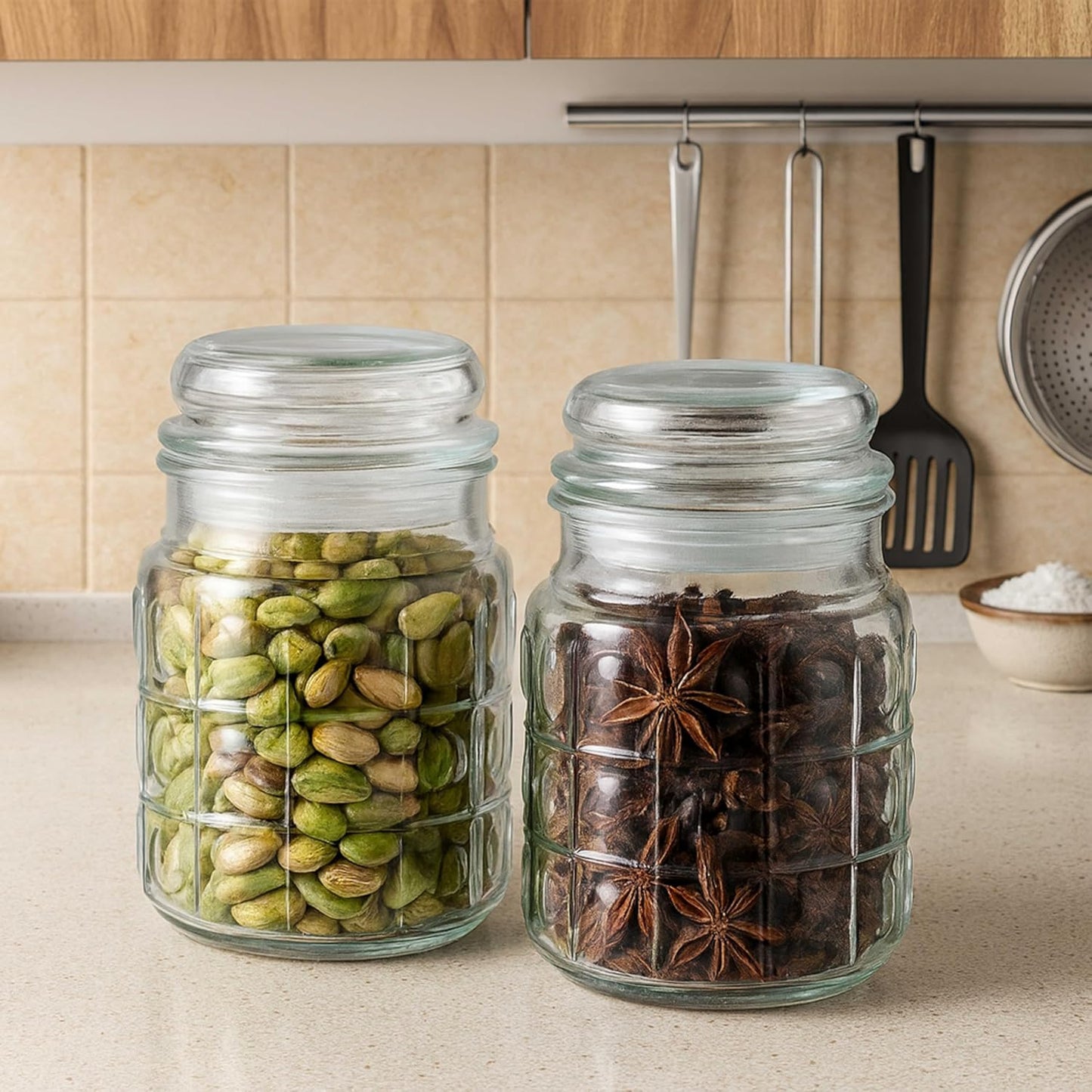 Pure Source India 500ml Glass Jar With Air Tight Glass Lid for Kitchen Storage Pickle Jar Round Glass Jar Sauce Jar Jam Jar