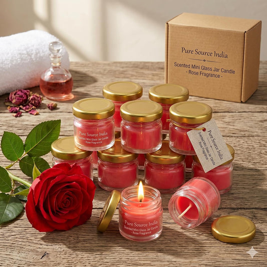Pure Source India 20 Gram Set of 12 pcs Scented Mini Glass Jar Candle with Rose Fragrance