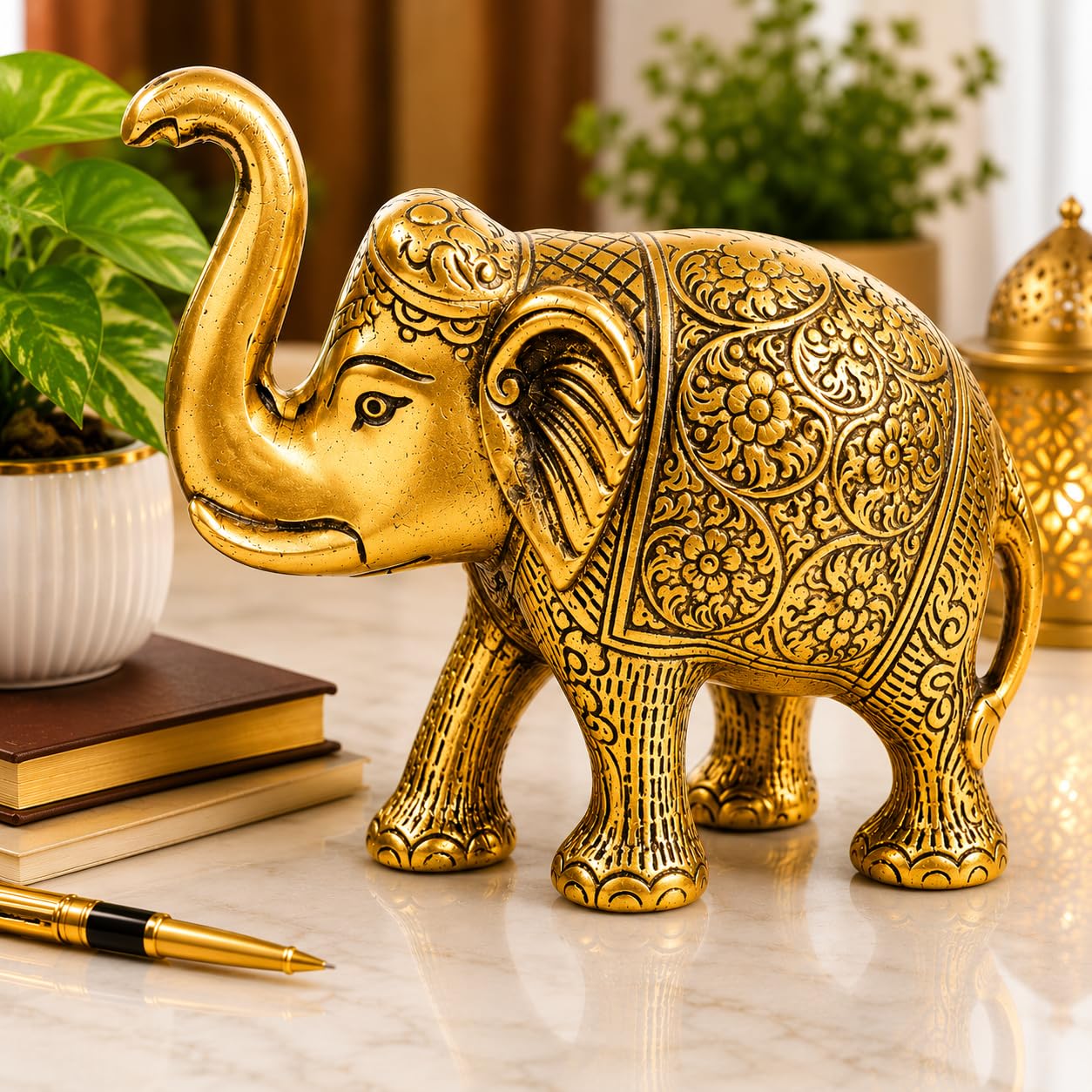 Brass Elephant Statue for Home Decor, Good Luck, Vastu, Feng Shui, Office & Gift – Handmade Decorative Elephant Figurine for Wealth & Prosperity