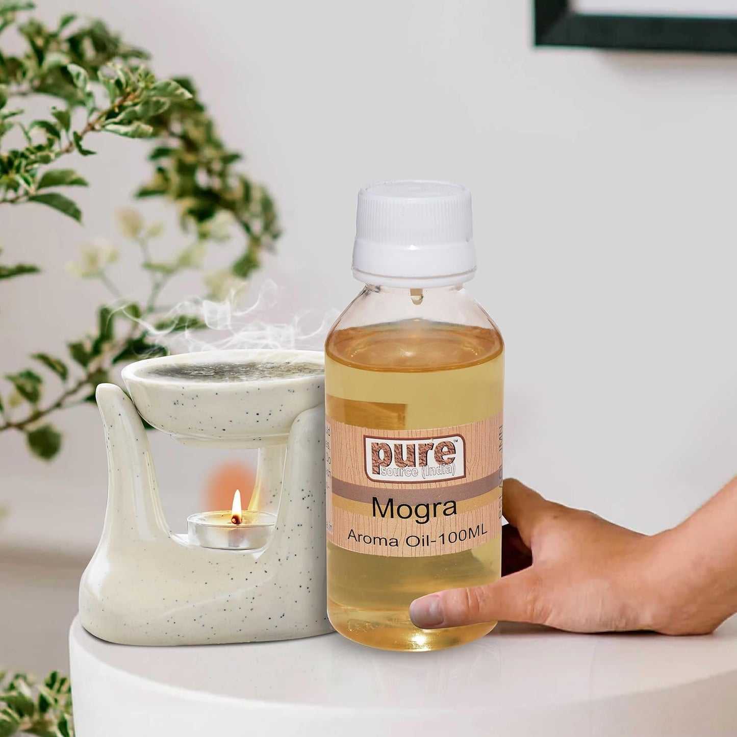 Pure Source India 100ml Mogra Aroma Essential Oil | Pure & Undiluted Fragrance Oil | Ideal for Diffusers, Aroma Burners, Potpourri, DIY Candles, Soap Making & Home Fragrance