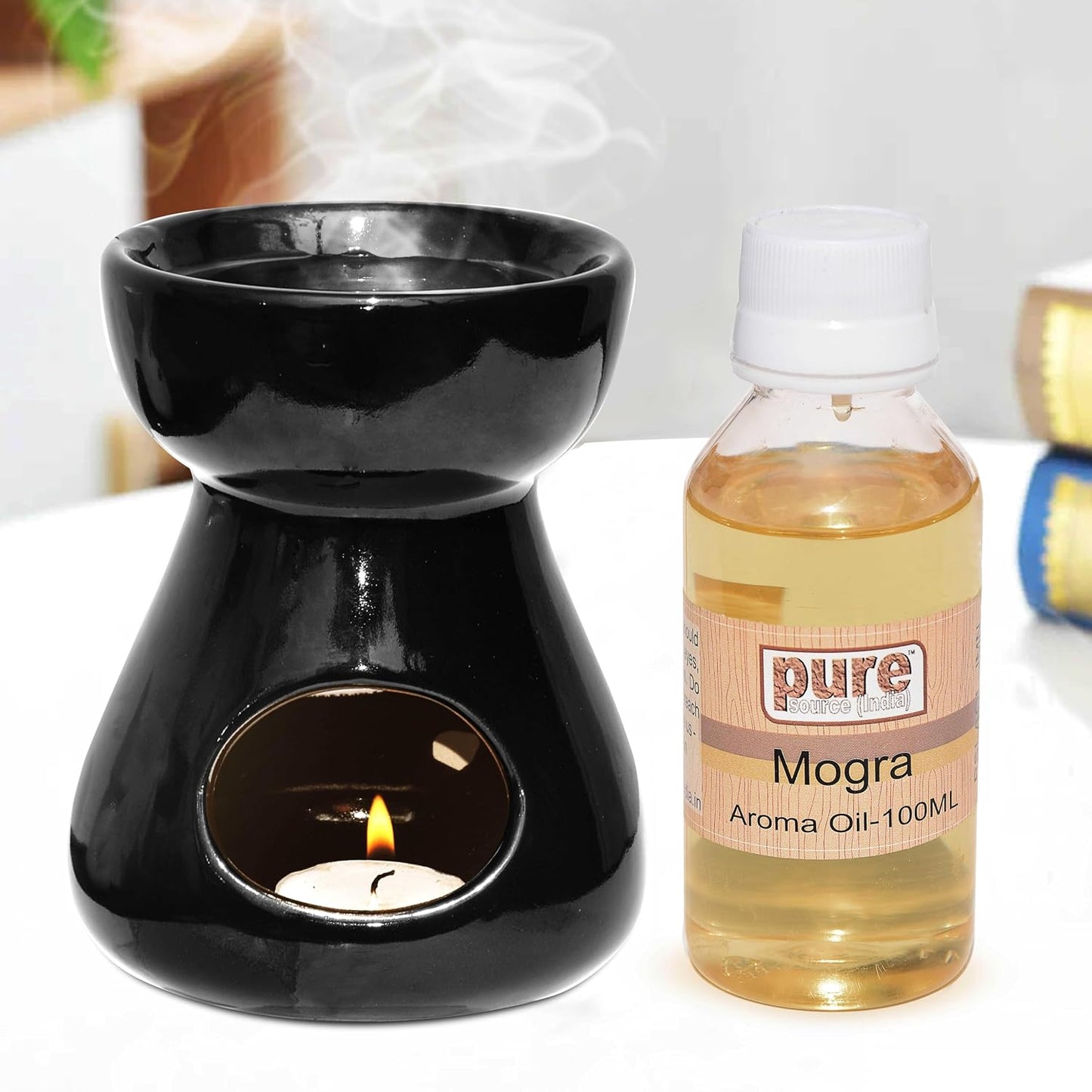 Pure Source India 100ml Mogra Aroma Essential Oil | Pure & Undiluted Fragrance Oil | Ideal for Diffusers, Aroma Burners, Potpourri, DIY Candles, Soap Making & Home Fragrance