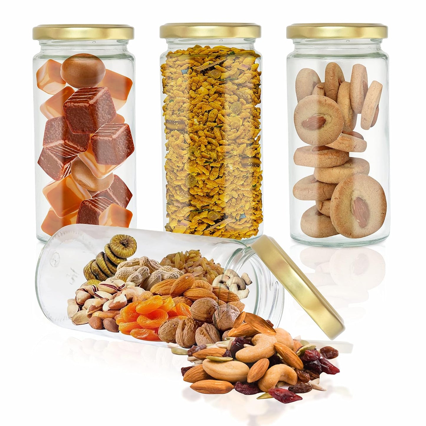 Kitchen Storage long Bamboo Glass Jars (200 ml, Transparent) For Sauce, Pickle, Cereal, Spice, Spaghetti Noodles