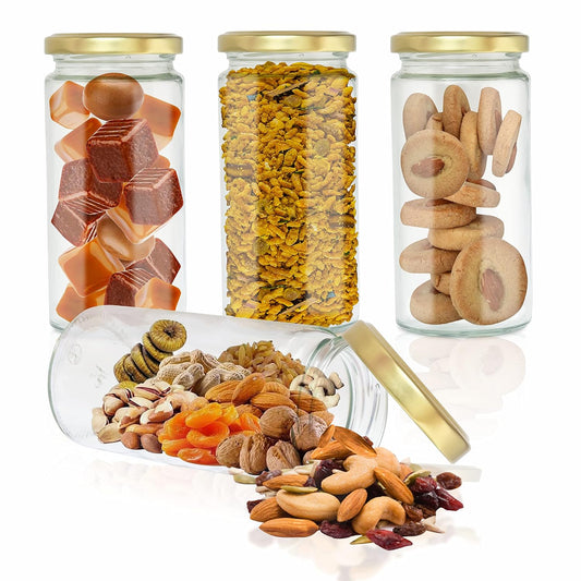 Pure Source India Kitchen Storage long Bamboo Glass Jars (200 ml, Transparent) For Sauce, Pickle, Cereal, Spice, Spaghetti Noodles
