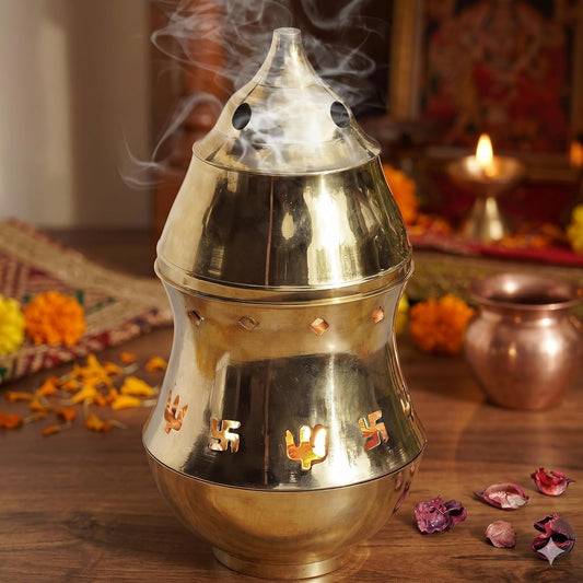 Pure Source India Brass 6 Inch Kapoor dani with Night lamp, Aroma Diffuser, Bakhoor dani,Camphor Burner
