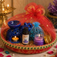 Pure Source India Diwali Gift Set with Blue Elephant Aroma Burner, Aroma Oil, Scented Candle & Potpourri Potli | Festive Home Fragrance Gift Hamper