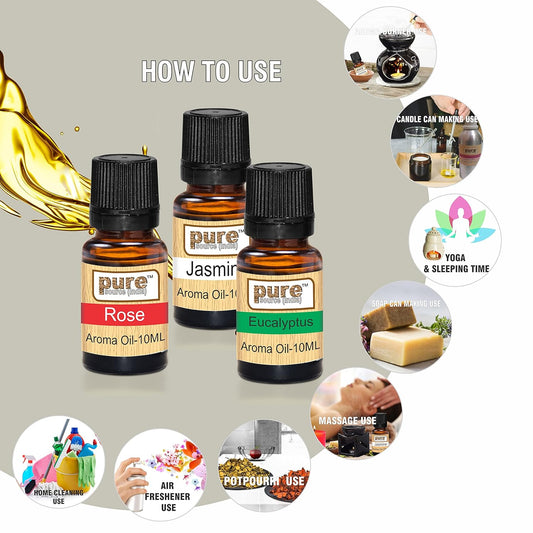 Pure Source India Aroma Essential Oil 12 In 1 Aroma Oil Pack (Lemon Grass; Lavender; Jasmine; Rose; Citronella; Eucalyptus; Peppermint; Sandal Wood; Relaxing; Vanilla; White Tea and Basil 10 ml Each)