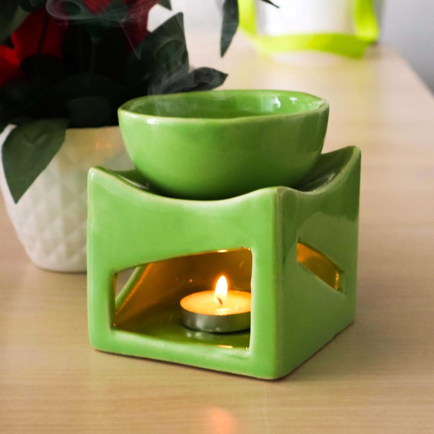 Pure Source India Ceramic Clay Candle Operated Aroma Burner Oil Diffuser, Extra Large Bowl, with 1 Tealight, 4.25 Inch