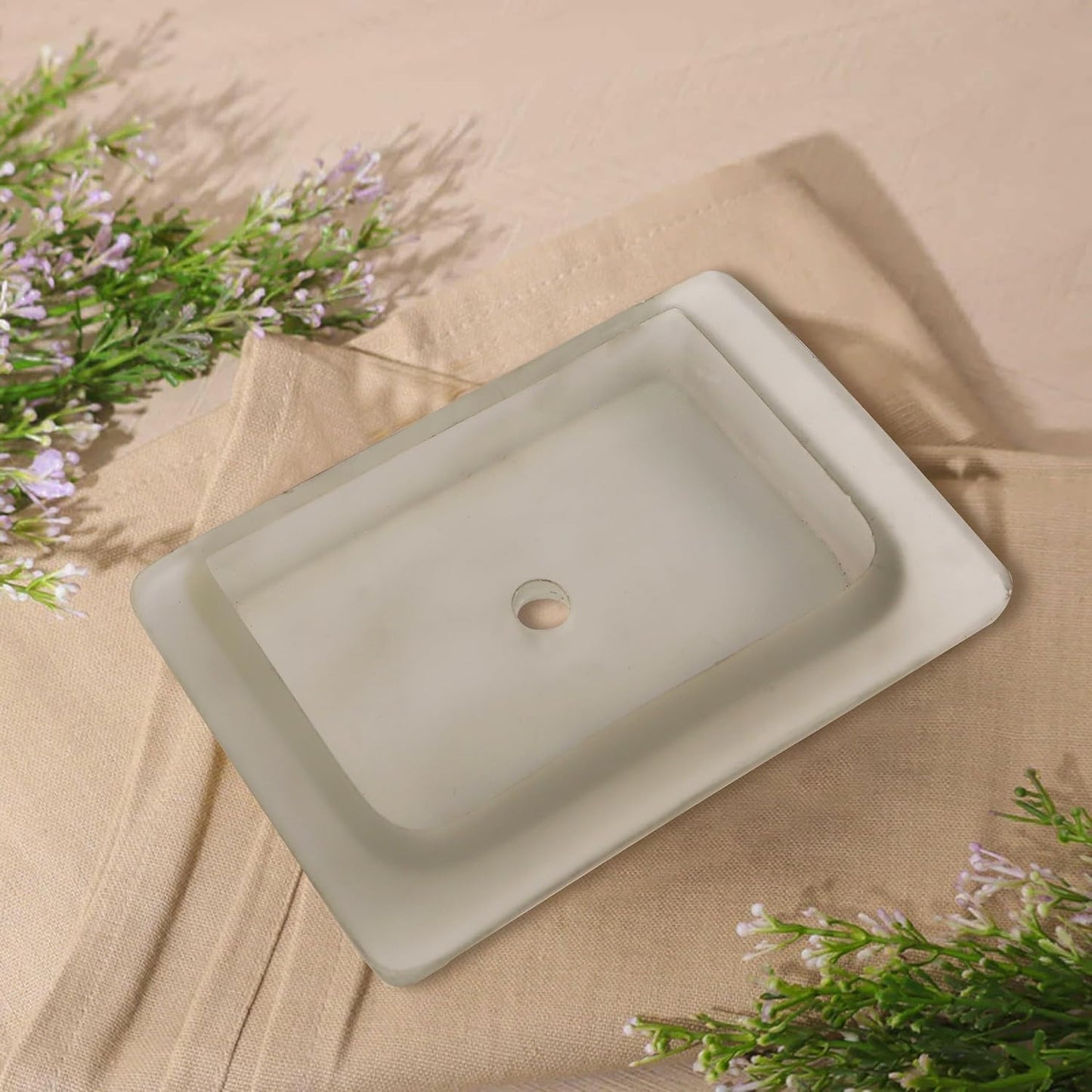 Pure Source India Stylish Durable Rectangular Design Glass Frosted Soap Dish for Hand Cleanser, Body Wash, Bathroom Shower Use