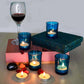 Pure Source India Set of 6 Blue Glass Votive Tealight Candle Holders - Living Room Side Table Home Decoration (Glass)