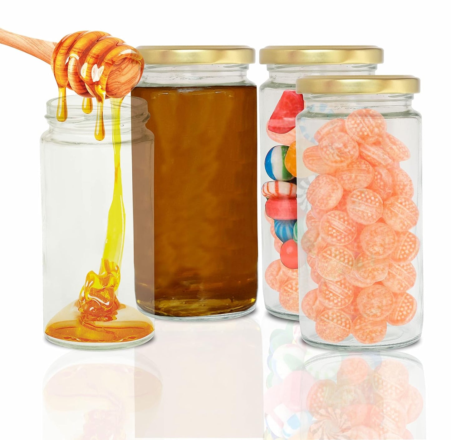 Kitchen Storage long Bamboo Glass Jars (200 ml, Transparent) For Sauce, Pickle, Cereal, Spice, Spaghetti Noodles