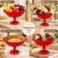 Pure Source India Red Glass Fruit Bowl 7.5 Inch | Decorative Ribbed Pedestal Bowl for Fruits, Snacks, Desserts & Table Centerpiece | Elegant Gold Serving Bowl