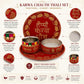 Pure Source India Decorated Karwa Chauth Pooja Thali Set with Channi, Karwa Lota| Handmade Red & Gold Velvet Karva Chauth Puja Thali | Traditional Bridal Vrat Gift Set for Married Women