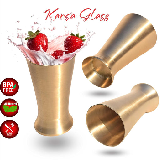 Pure Source India Bronze Kansa Glass Handmade, Serveware & Drinkware Glass Ideal for Dining Table Decoration (Pure Bronze -280 ML Gold)