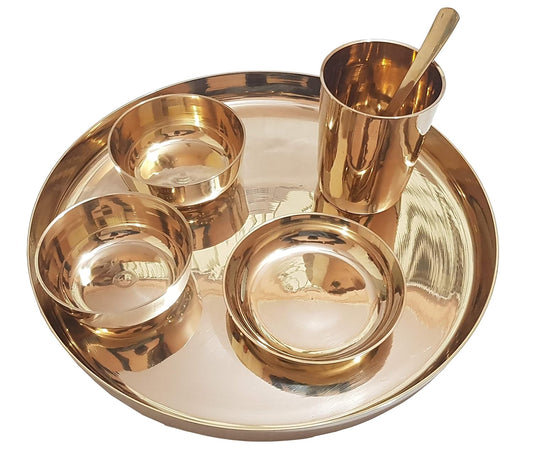Pure Source India Kansa Solid Thali Set for Home, Kitchen, Dinning Table, Hotel & Gifting Purpose Set of 6 (Gold)