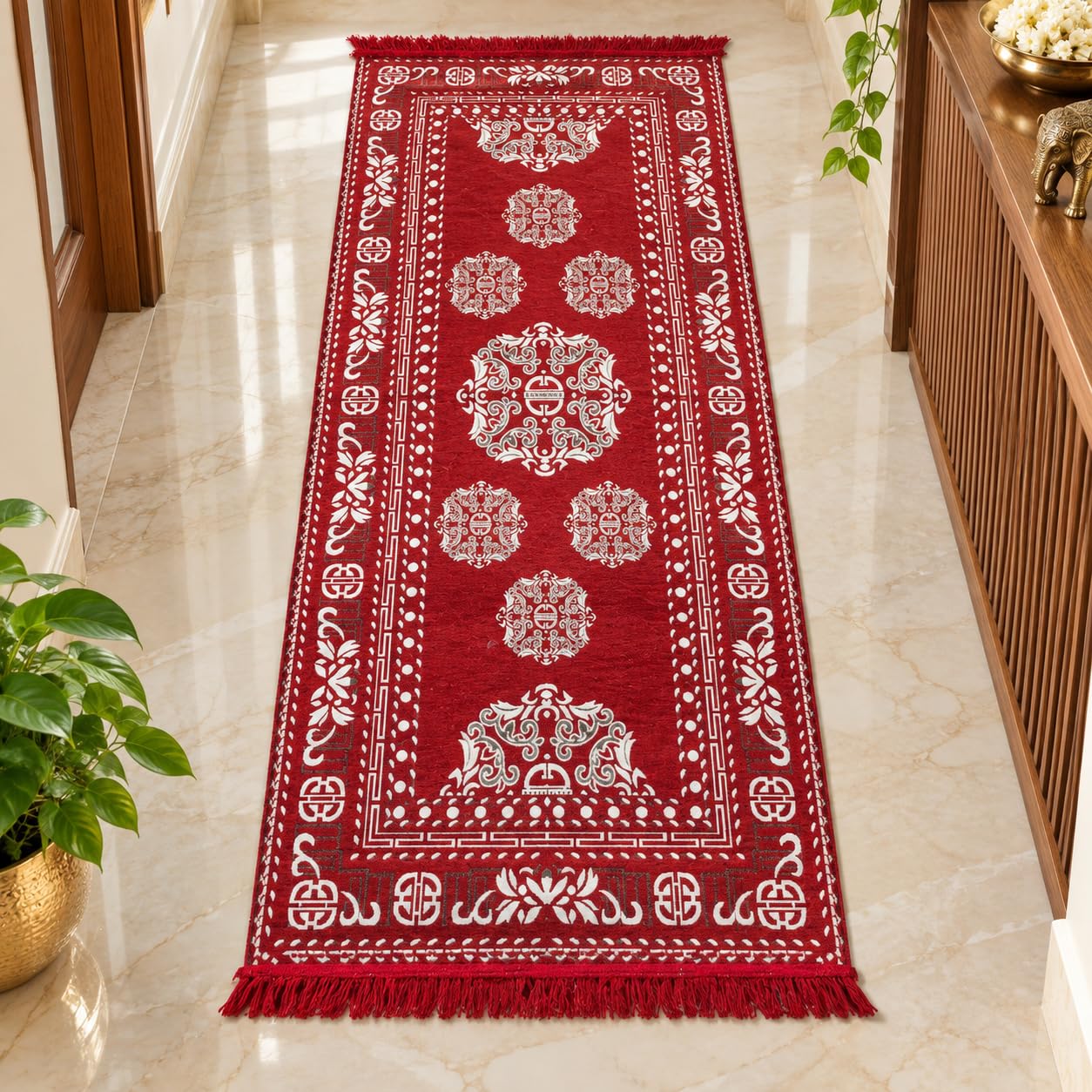Pure Source India Red Cotton Yoga Mat for Women and Men, 2X6 feet, 3mm thick, Light Weight, Machine Washable, Home Exercise