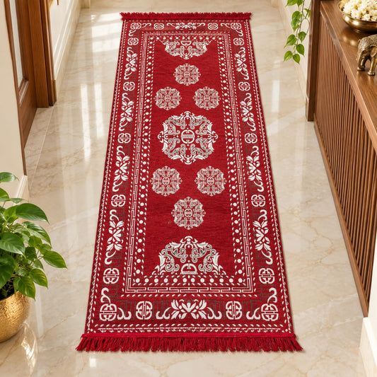 Pure Source India Red Cotton Yoga Mat for Women and Men, 2X6 feet, 3mm thick, Light Weight, Machine Washable, Home Exercise