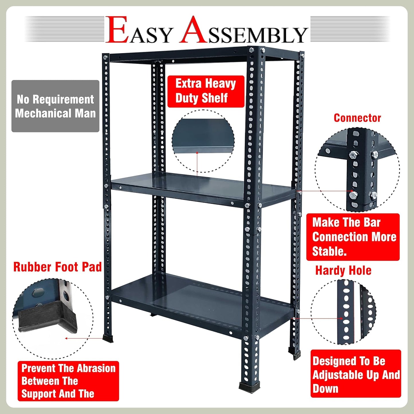Iron Matte Finish (2 X 1 X 4 FT) (4 Shelf) Adjustable Display Rack for Home Office & Gym Use