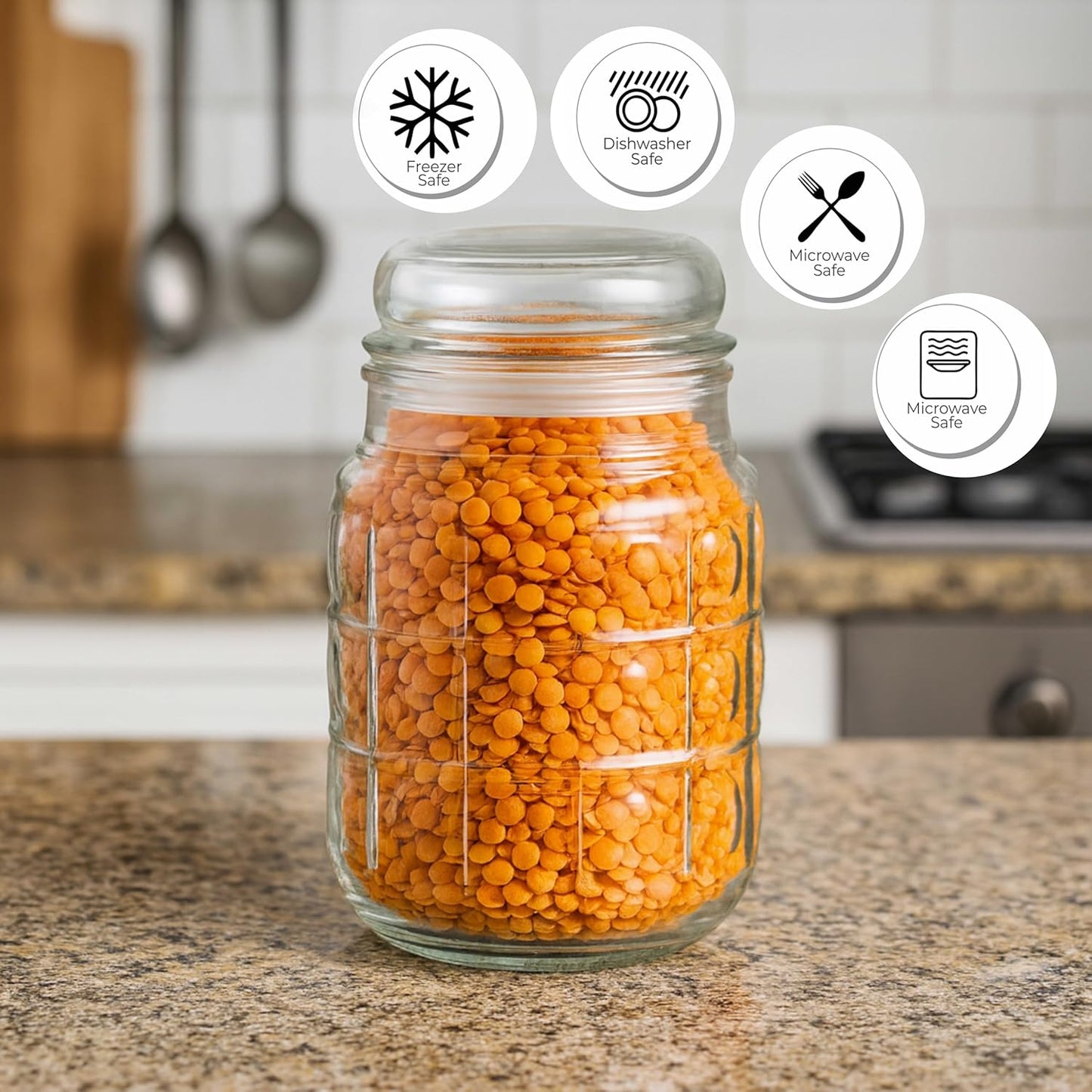 Pure Source India 500ml Glass Jar with Airtight Lid | Square Pattern Design | Kitchen Organizer for Spices, Pickles, Dry Fruits, Sugar & Snacks