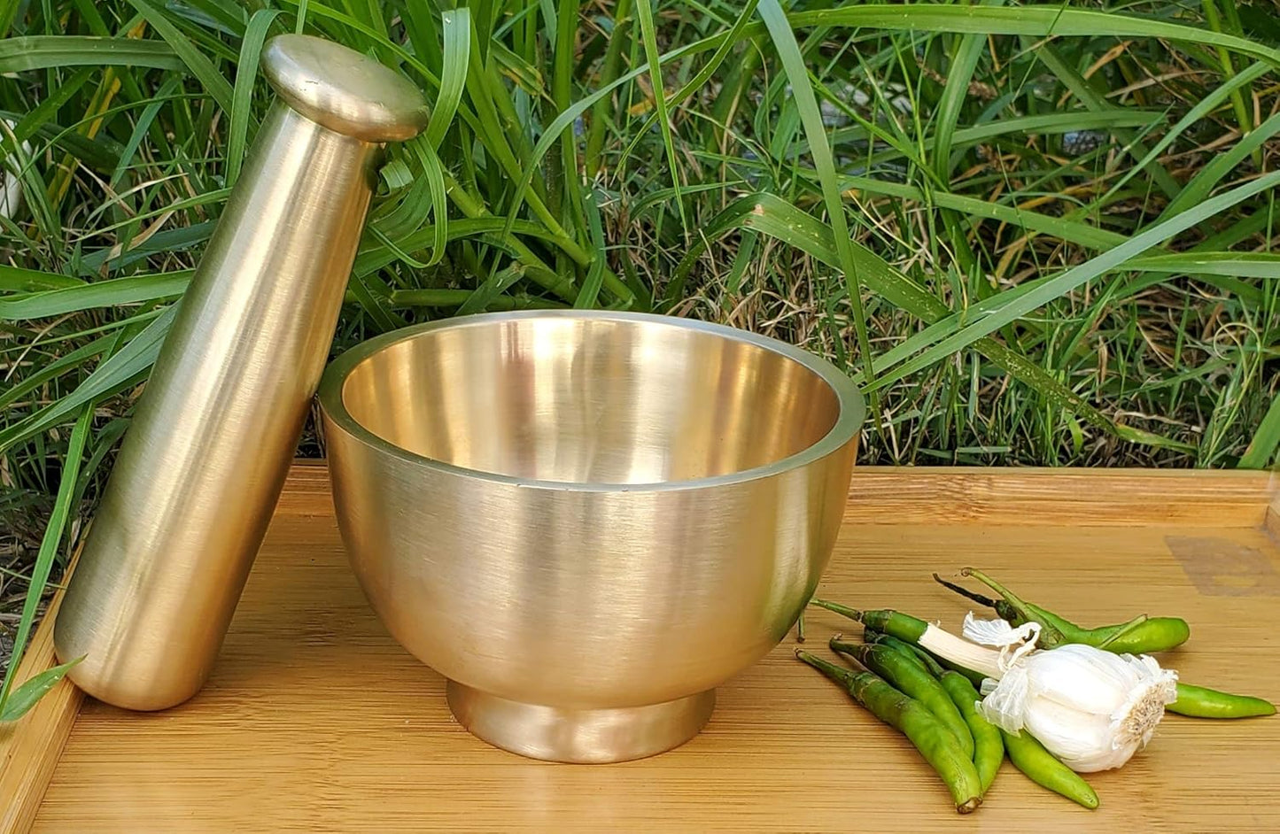 Pure Source India Kitchen Khalbatta Okhli Masher, Mortar And Pestle Set, (Extra Deep Bowl)