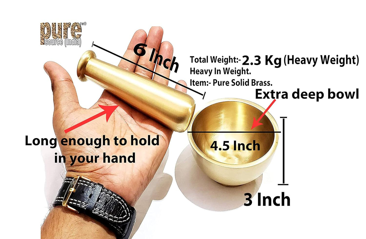 Pure Source India Kitchen Khalbatta Okhli Masher, Mortar And Pestle Set, (Extra Deep Bowl)