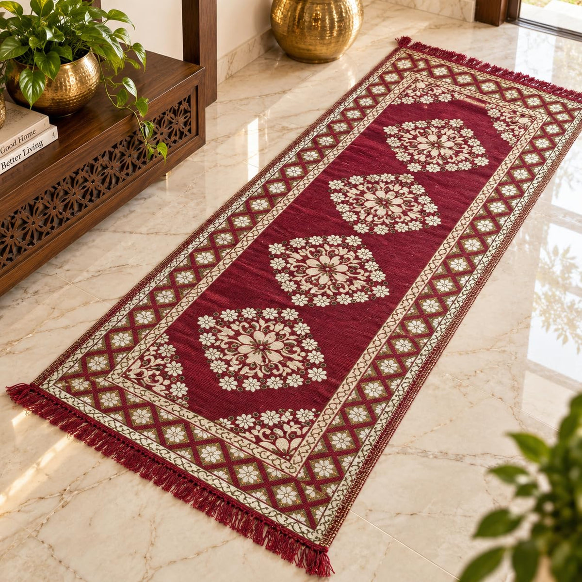 Pure Source India Maroon Cotton Yoga Mat for Women and Men, 2X6 feet, 3mm thick, Light Weight, Machine Washable, Home Exercise