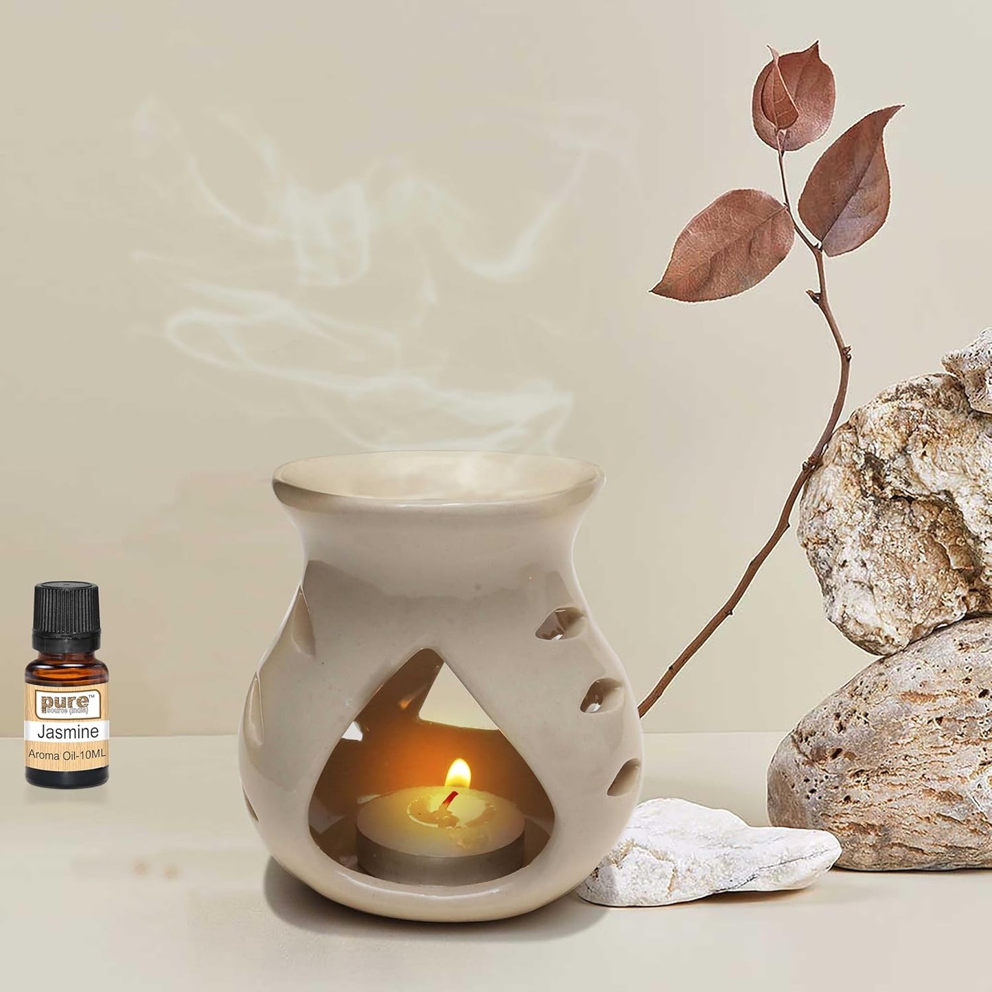 Pure Source India Regular Ceramic Aroma Burner Coming with 1 pc Free Candles
