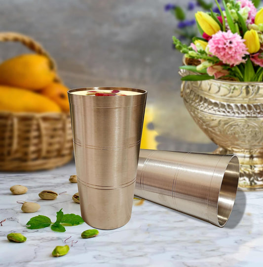 Pure Source India Bronze/Kansa Glass Drinkware, Serveware for Lassi, Milk, and Water with Heavy Duty (3.5 X 6.65 INCH- 650 Gm) 700ML