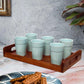 Pure Source India Ceramic Matte Finish Cutting Chai Tea Glasses with Iron Holder, 120ml | Traditional Indian Tea Cups for Home, Kitchen, Café, Restaurant & Dhaba | Tea Serving Set