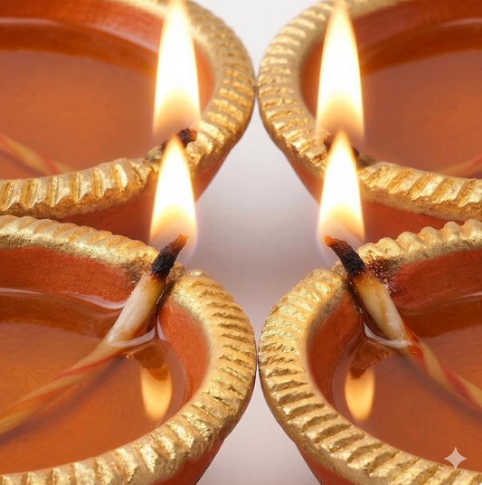 Pure Source India Elegant Orange Color (4 Pieces)Traditional Handmade Earthen Clay Big Size Diya for Laxmi Pooja| Premium Terracotta Akhand Jyoti for Diwali, Puja & Festive Décor