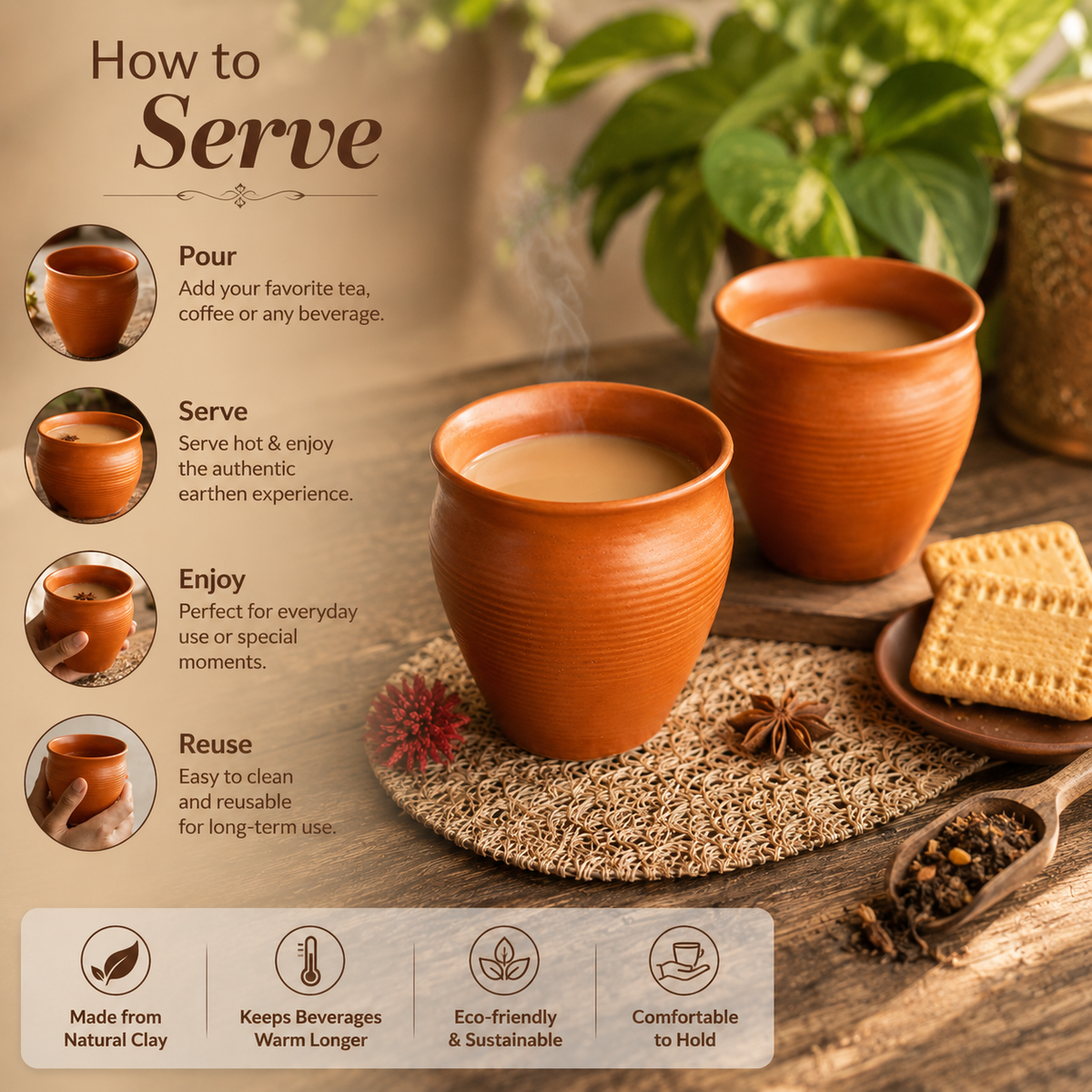 Pure Source India 200ml Earthen Clay Cups Kullad Coffee Tea Chai Mug  Matka Curd Cups
