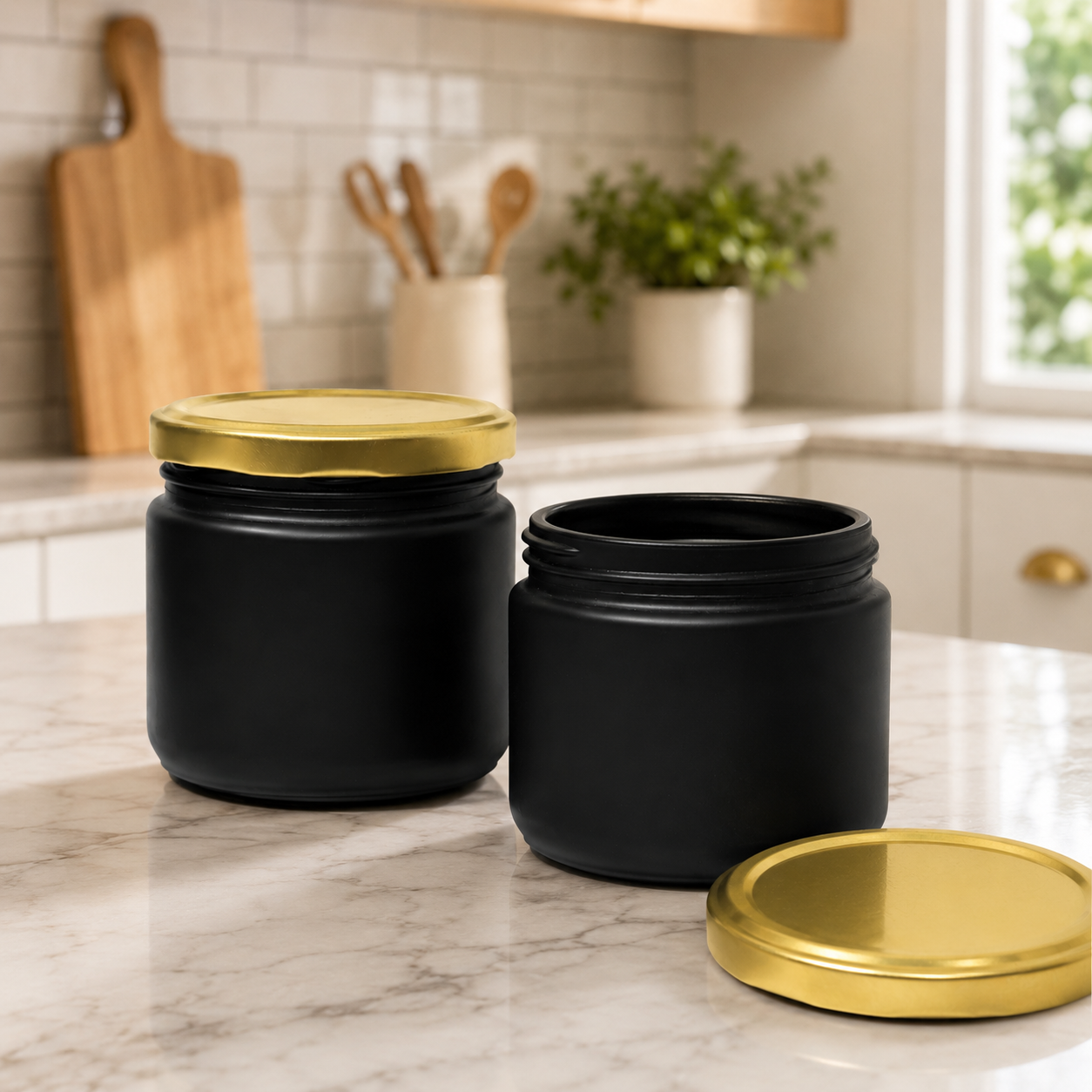 Black Colored Frosted Glass Jar Container with Airtight and Rust Resistance Metal Lid, 150 Gm