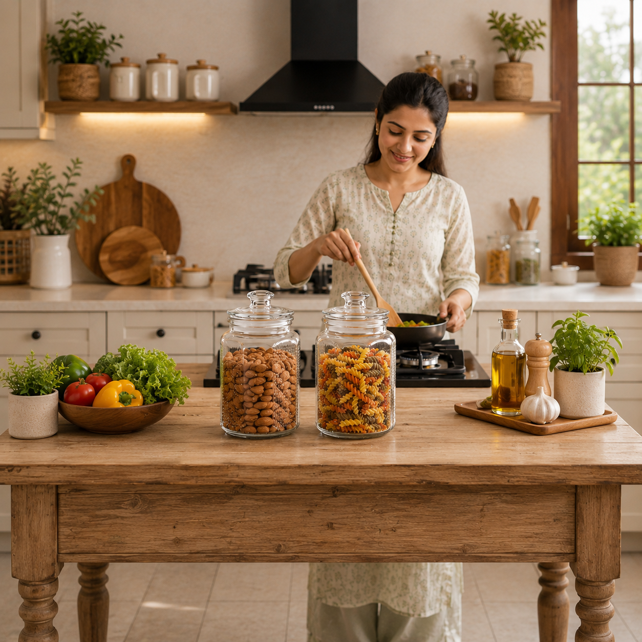 Pure Source India 2 Ltr Glass Jar Container With Air Tight Lid, Capacity  Suitable Dry Fruits, Snacks, Pulses, Beans Clear