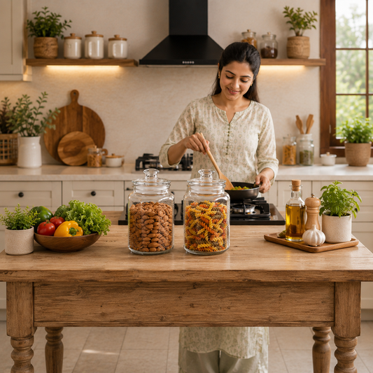 Pure Source India 2 Ltr Glass Jar Container With Air Tight Lid, Capacity  Suitable Dry Fruits, Snacks, Pulses, Beans Clear