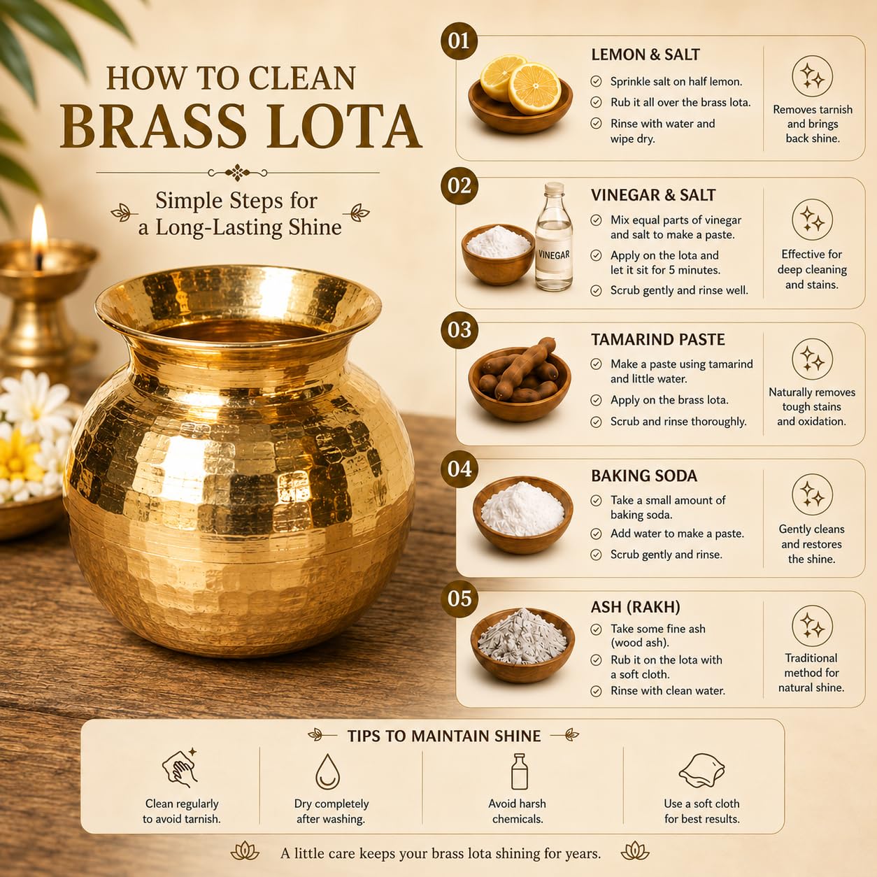 Pure Source India Diamond Cut Brass Lota for Puja | Brass Kalash 500 ML | 4 Inch Gold Finish Traditional Pooja Lota | Hindu Religious Pooja Item & Home Temple Decoration