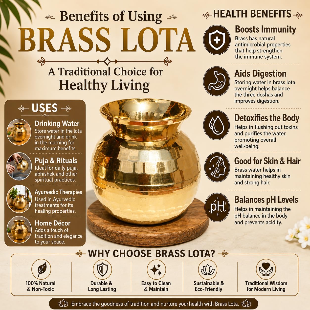 Pure Source India Diamond Cut Brass Lota for Puja | Brass Kalash 500 ML | 4 Inch Gold Finish Traditional Pooja Lota | Hindu Religious Pooja Item & Home Temple Decoration