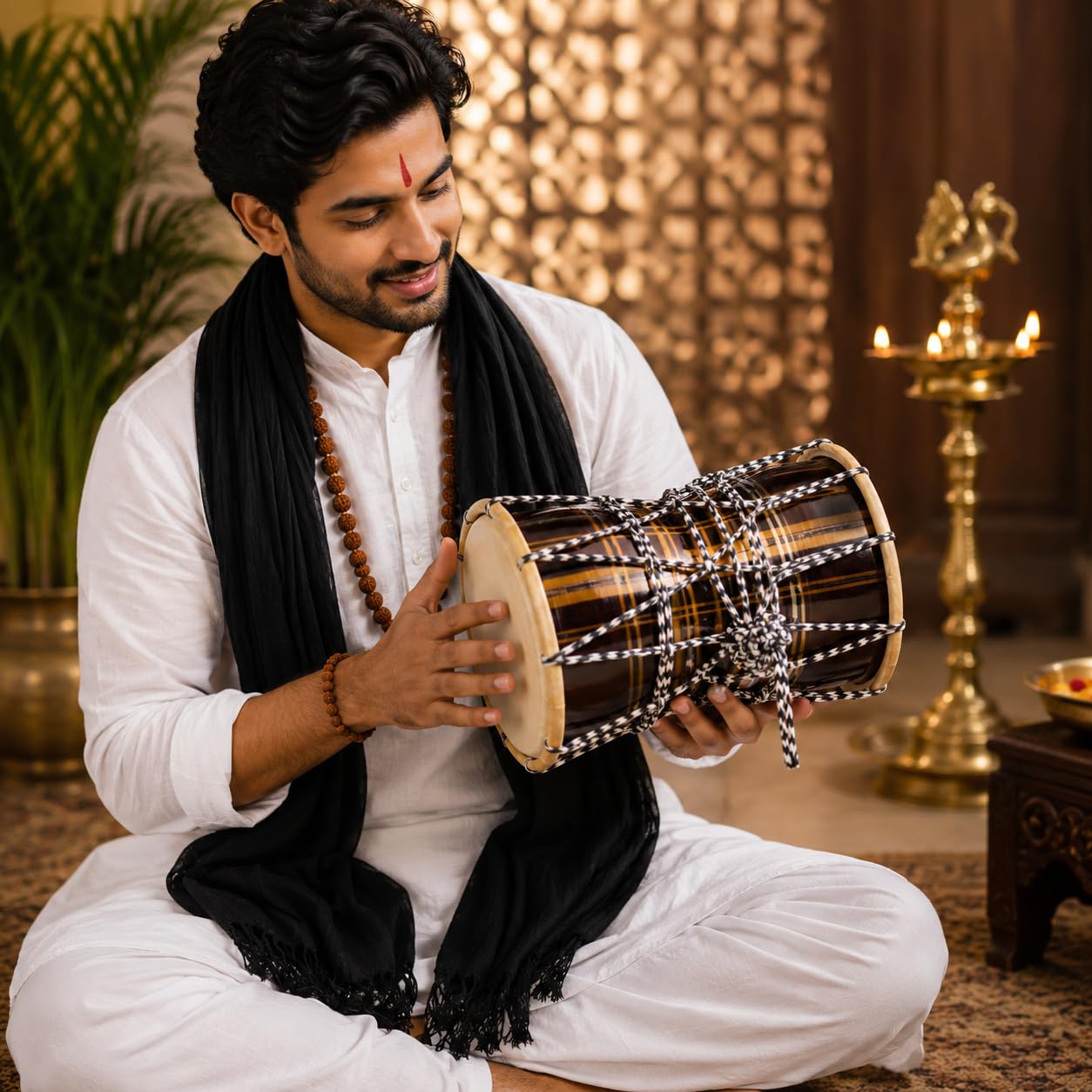 Pure Source India Wooden Damru Drum | Handmade Traditional Indian Musical Instrument | Double-Sided Percussion Drum for Kids, Adults, Meditation, Bhajan, Festivals & Home Decor (Dark Maroon)