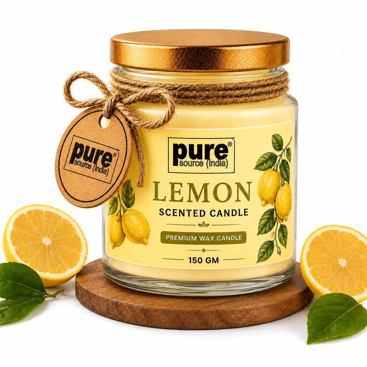 Pure Source India Lemon Scented Jar Candle | 150 GM | Premium Wax Candle | 35-40 Hours Burn Time | Aromatherapy Candle for Home Decor, Bedroom, Spa, Meditation & Gift