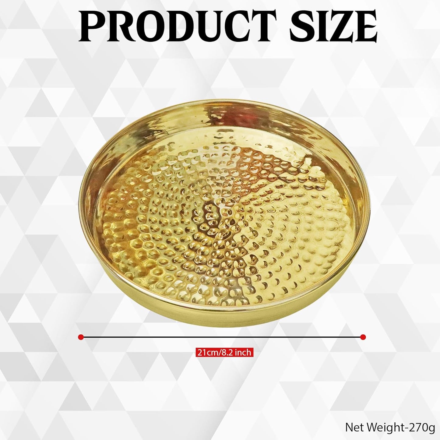 Pure Source India Pure Brass Hammered Thali/Tray, Heavy Weight Dinner Plate, Gold, Round, Pack of 1