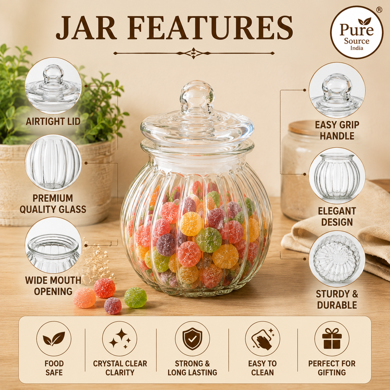 Pure Source India 2.5Ltr Garlic Airtight Glass Jar