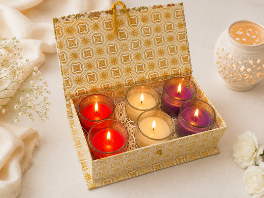 Pure Source India Scented Votive Candles in Glass, Set of 6 | Rose, Lavender & Vanilla Fragrance Candles | Aromatherapy, Home Décor & Relaxation Candles | Diwali, Wedding, Housewarming & Gift Set