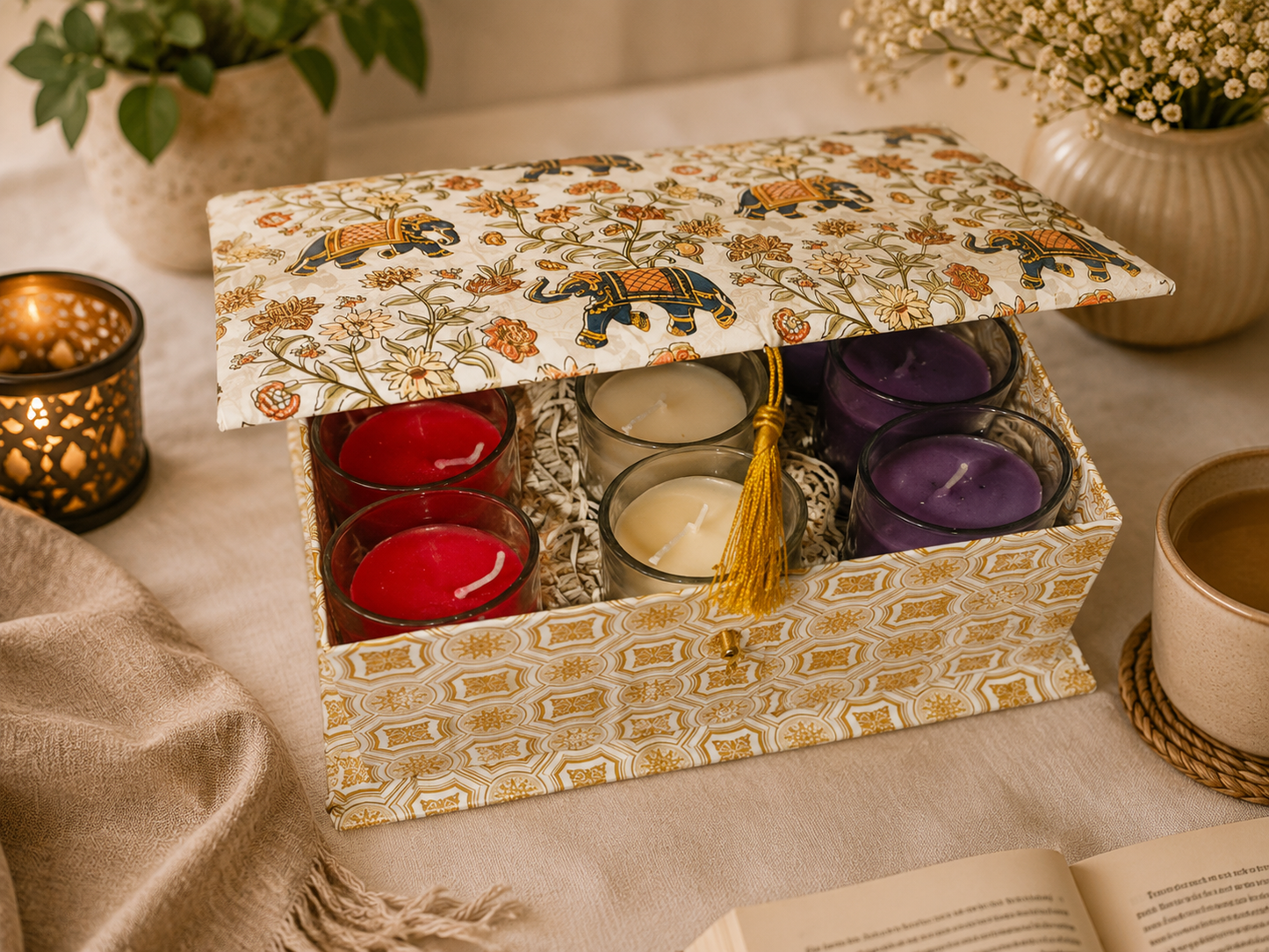Pure Source India Scented Votive Candles in Glass, Set of 6 | Rose, Lavender & Vanilla Fragrance Candles | Aromatherapy, Home Décor & Relaxation Candles | Diwali, Wedding, Housewarming & Gift Set