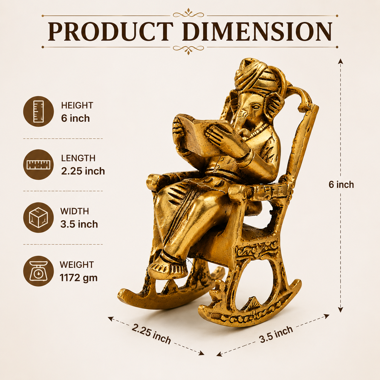 Pure Source India Pure Brass Lord Ganesh Statue (6 Inch) Sitting on Chair Idol for Home Office and Gifts Decor (1172 gm)
