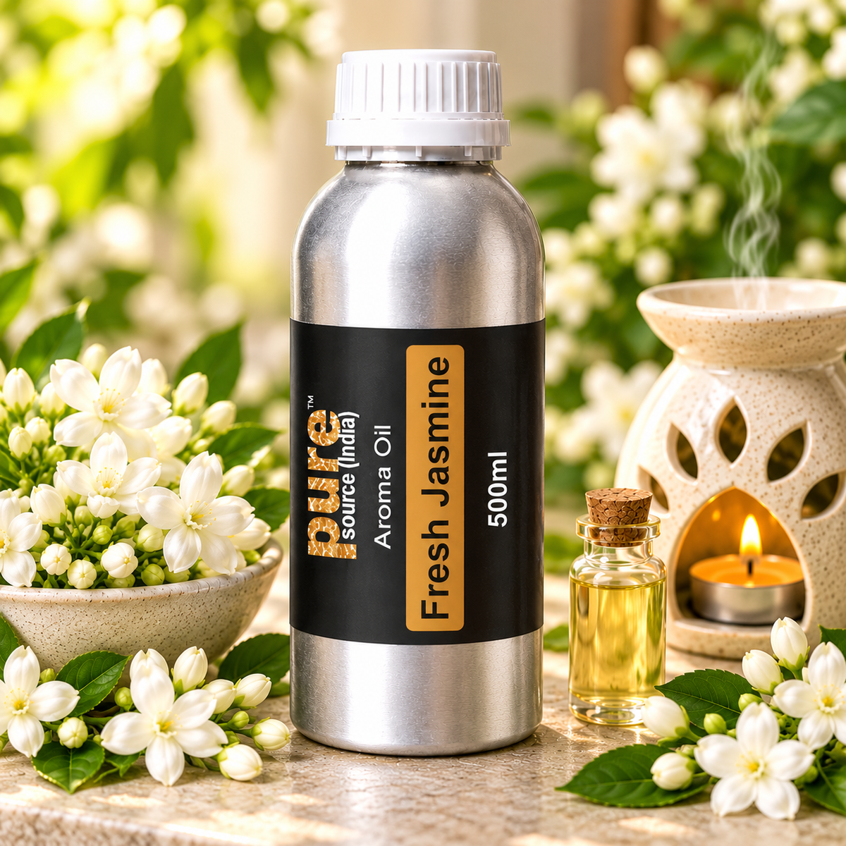 Pure Source India Fresh Jasmine Aroma Oil, 500ml | Concentrated Fragrance Oil for Candle Making, Aroma Burners, Potpourri & Home Fragrance