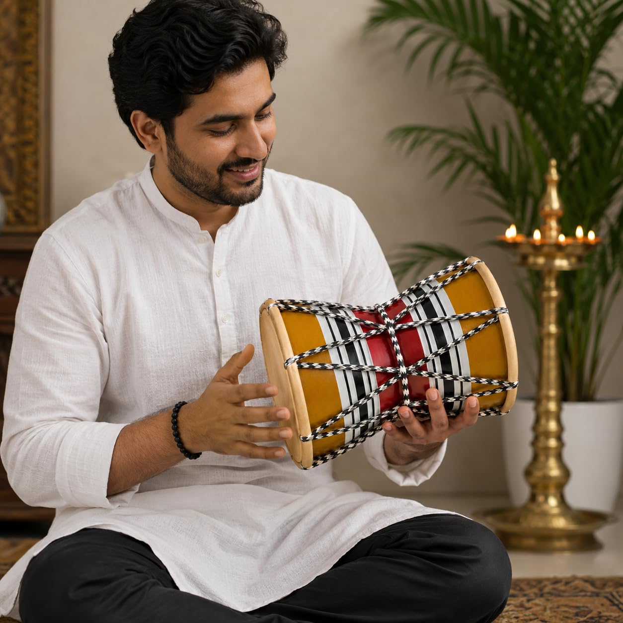 Pure Source India Wooden Damru Drum | Handmade Traditional Indian Musical Instrument | Double-Sided Percussion Drum for Kids, Adults, Meditation, Bhajan, Festivals & Home Decor